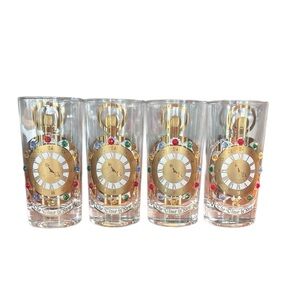Culver MCM Highball Glasses The Time Is Now The Works Gold w/Colored Stones